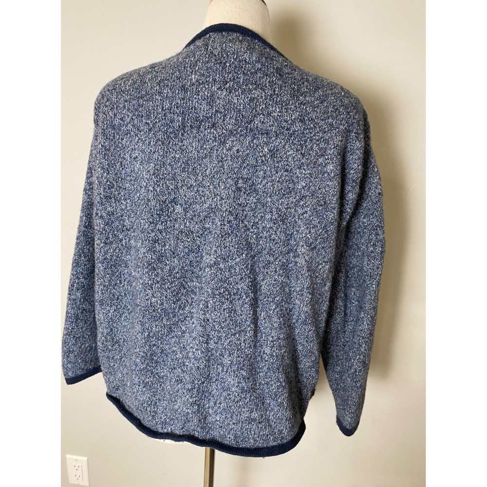 Caribbean Pacific Vintage 80s 90s Scenic Cottagecore Wool Silk Cardigan Blue L - Picture 6 of 8